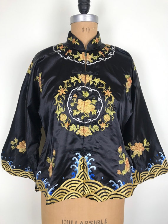 1960s 60s Silk Chinese embroidered gold bouillon … - image 4