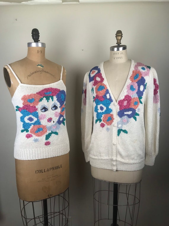 Vintage 1980s 80s Nannell Hand knit cardigan and c