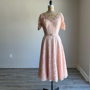 pink 50s style dress Vintage Pink Dress Handmade Original Puffy Sleeve Sweet Heart Neck 50s 60s?  Prom