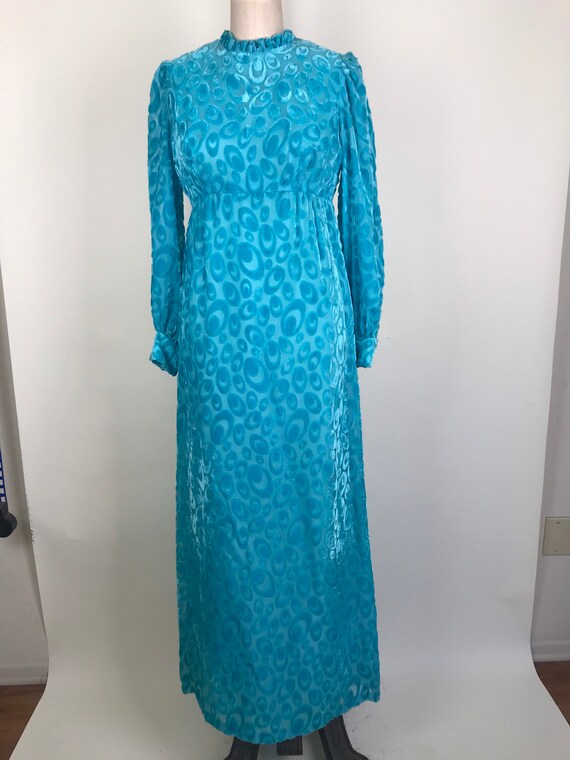 1960s 60s Turquoise Velvet burnout Dress - image 7