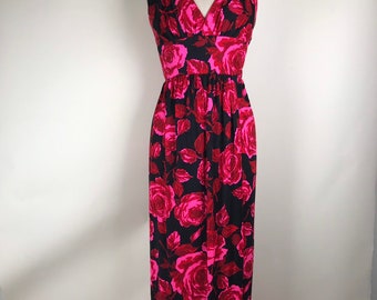 Vintage 1970s 70s Lilli Diamond Rose print maxi dress