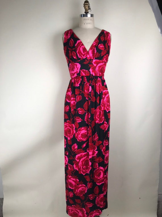 Vintage 1970s 70s Lilli Diamond Rose print maxi d… - image 1