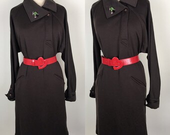 1980s 80s Oversized dark brown wool sweater dress