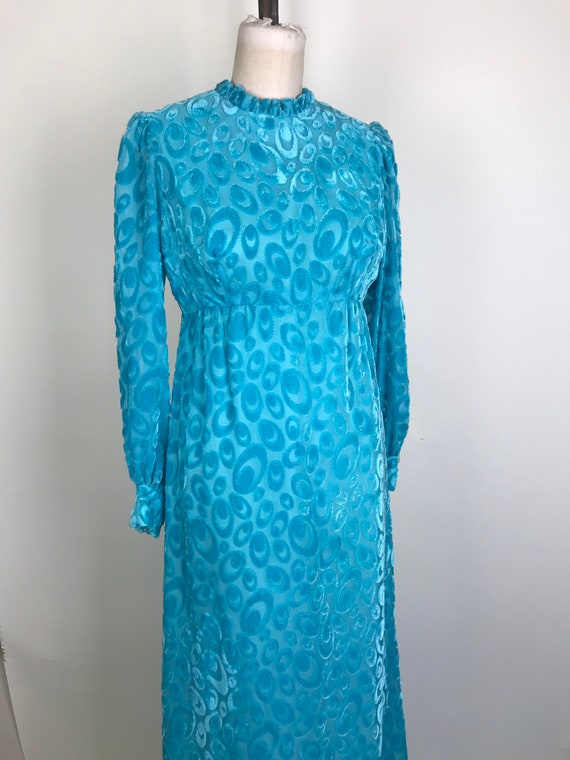 1960s 60s Turquoise Velvet burnout Dress - image 10