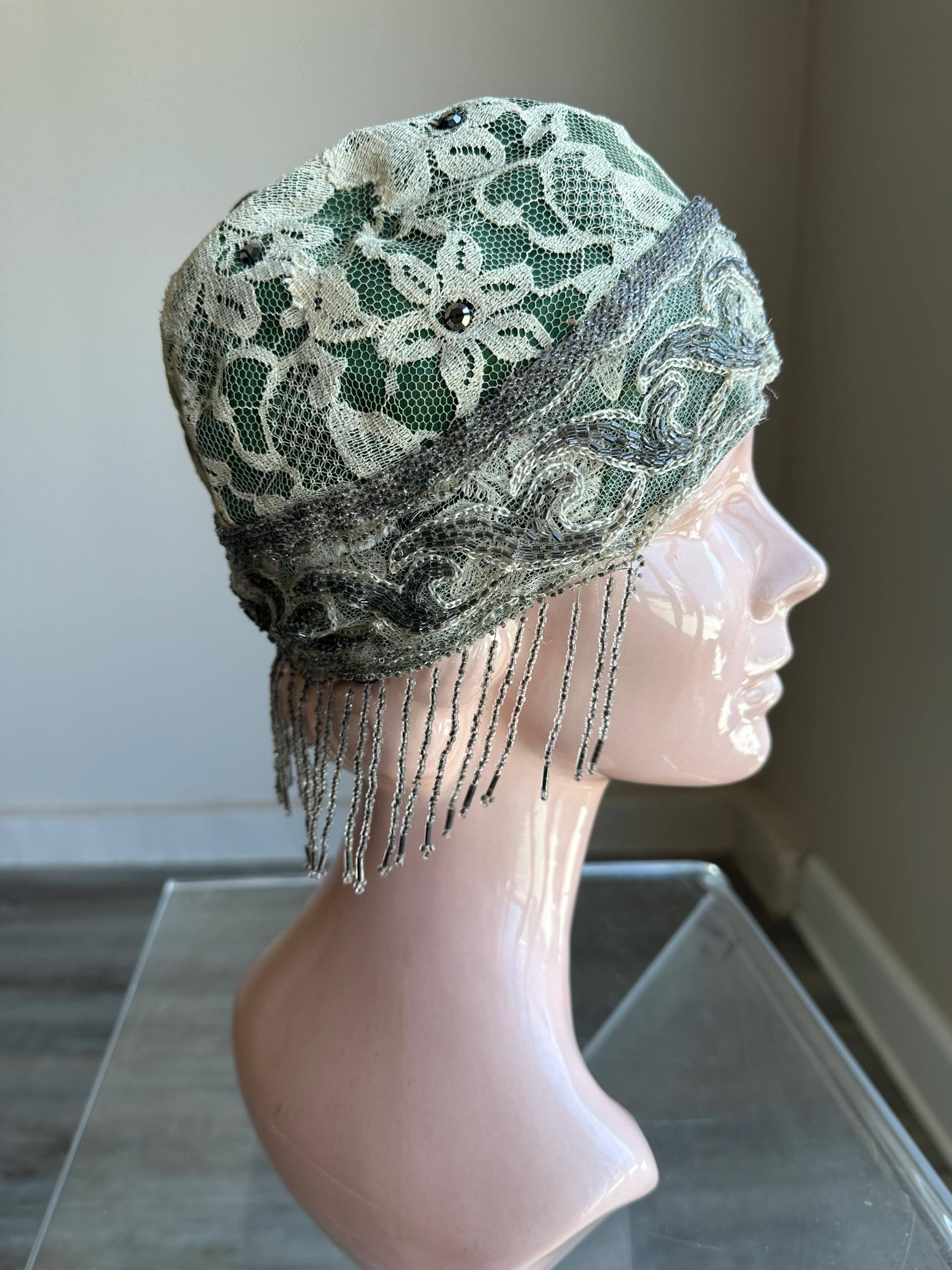Vintage 1920's 20's Lace Skull Cap Hat With Beaded Fringe - Etsy