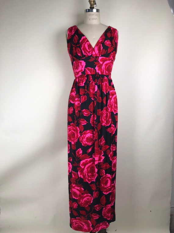 Vintage 1970s 70s Lilli Diamond Rose print maxi d… - image 4