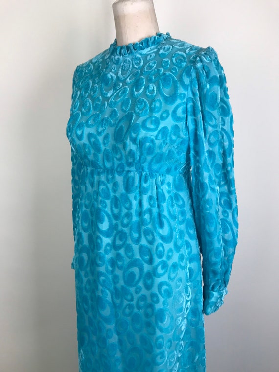 1960s 60s Turquoise Velvet burnout Dress - image 4