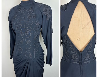 Vintage 1980s 80s Eletra Casadei Crepe dress with soutache tassels