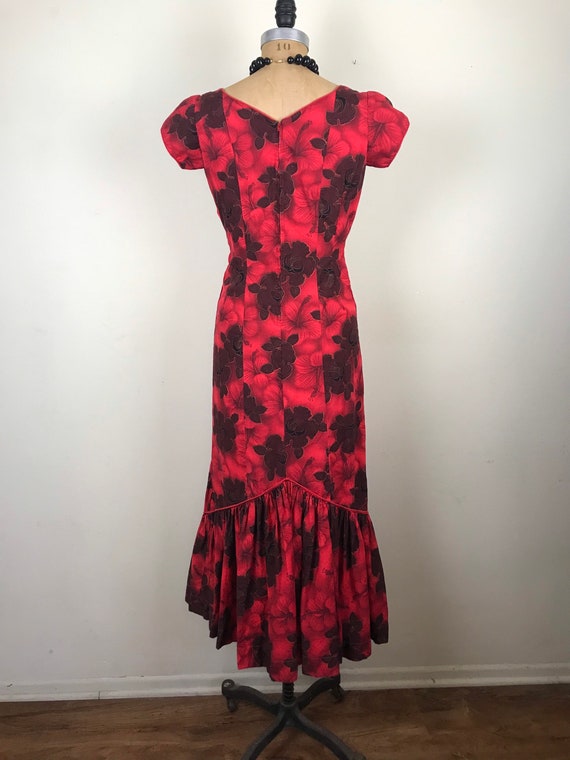 Vintage 1960s 60s 1950s 50s Red Hawaiian Dress wi… - image 9
