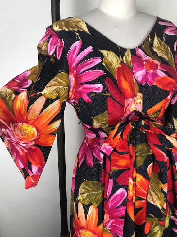 1960s 60s Floral cotton lurex jumpsuit by Jenelle - image 3