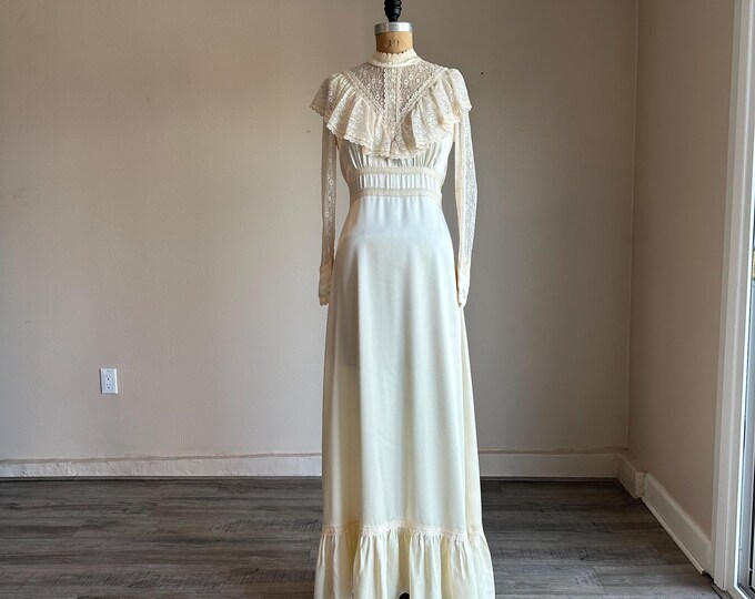 Vintage 1970s 70s Gunne Sax by Jessica Ivory Satin Dress Wedding Dress ...
