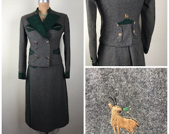 Vintage 1930s 30s 1940s 40s Austrian embroidered Loden suit tyrolean suit trachten suit