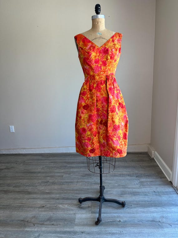 Vintage 1960’s 60’s Hattie Carnegie Floral Silk Dress