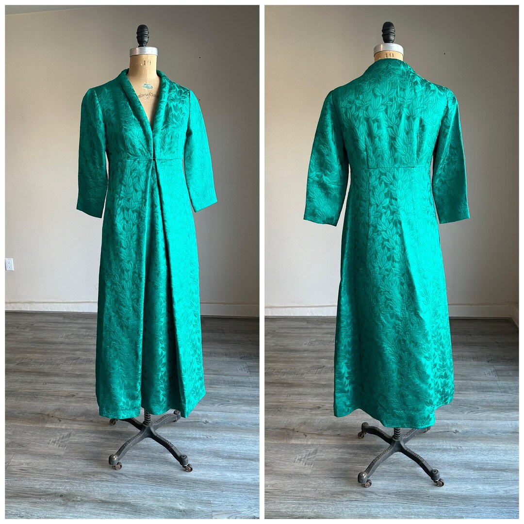 vintage-1960s-60s-dynasty-hong-kong-emerald-green-silk-brocade-dressing