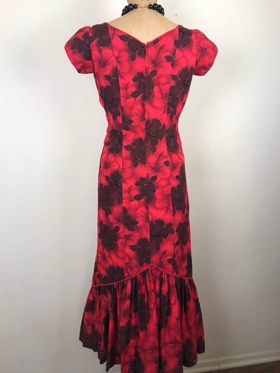 Vintage 1960s 60s 1950s 50s Red Hawaiian Dress wi… - image 10