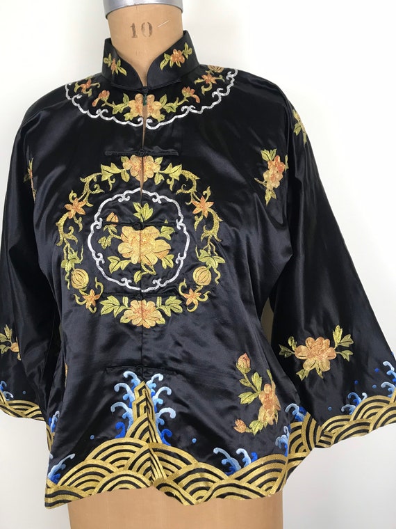 1960s 60s Silk Chinese embroidered gold bouillon … - image 6