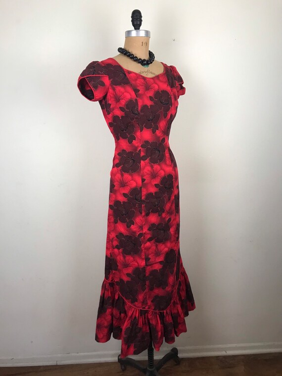 Vintage 1960s 60s 1950s 50s Red Hawaiian Dress wi… - image 8