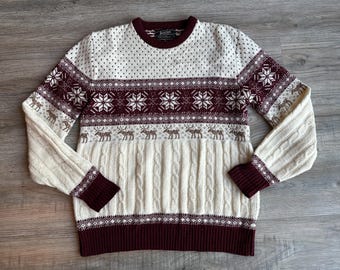 Vintage 1970s 70s 1980s 80s Jantzen Moose and snowflake Sweater size large