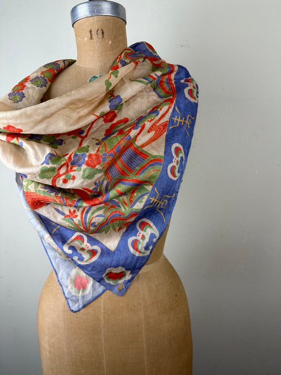 Vintage 1920s 20s Pongee Silk scarf - image 1