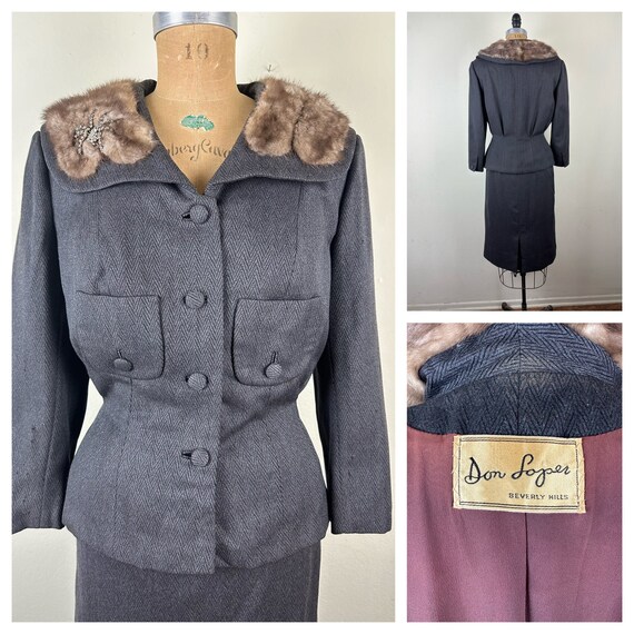 Vintage 1950s 50s 1940s 40s Don Loper Herringbone… - image 1