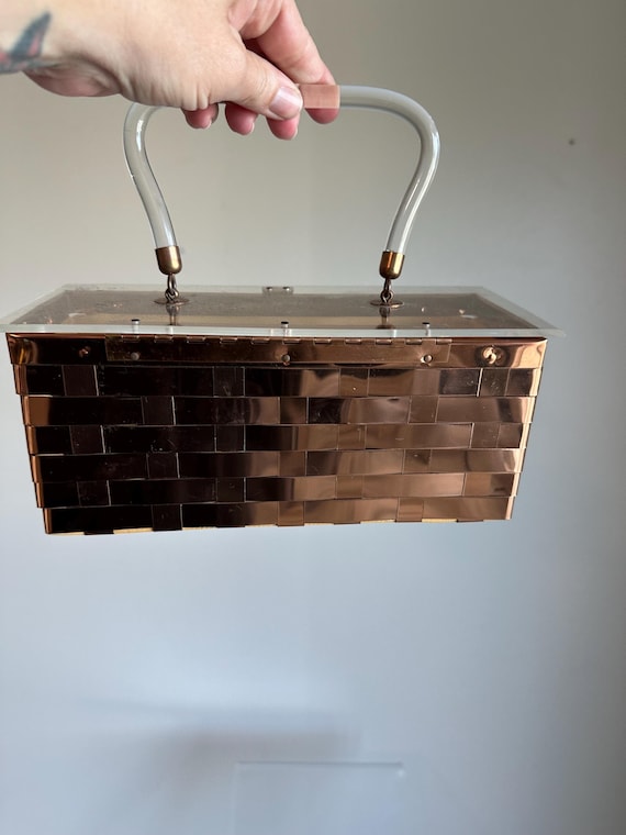 Vintage 1950s 50s Copper and Lucite box cage purse Dorset Rex