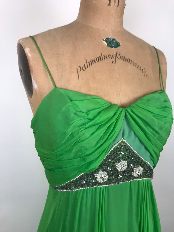 Vintage 1960s 60s Joseph Magnin Kelly Green beade… - image 3