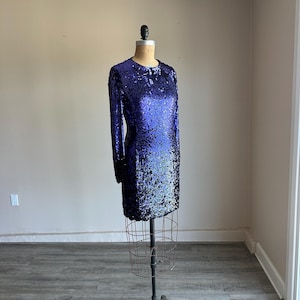 vintage oleg cassini sequin dress Vintage 80's Oleg Cassini Black Sequin Dress