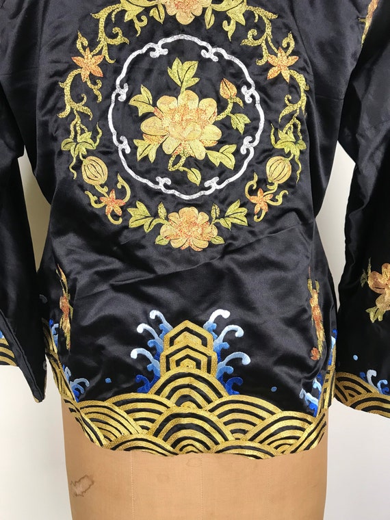1960s 60s Silk Chinese embroidered gold bouillon … - image 7