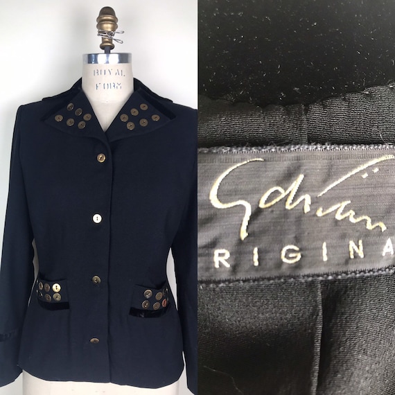 Gilbert Adrian 1940s Black wool blazer