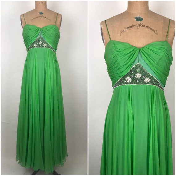 Vintage 1960s 60s Joseph Magnin Kelly Green beade… - image 1