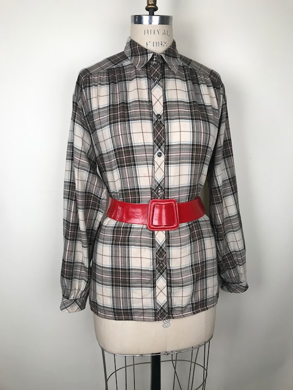 Mary Quant mid 1970s/70s plaid blouse