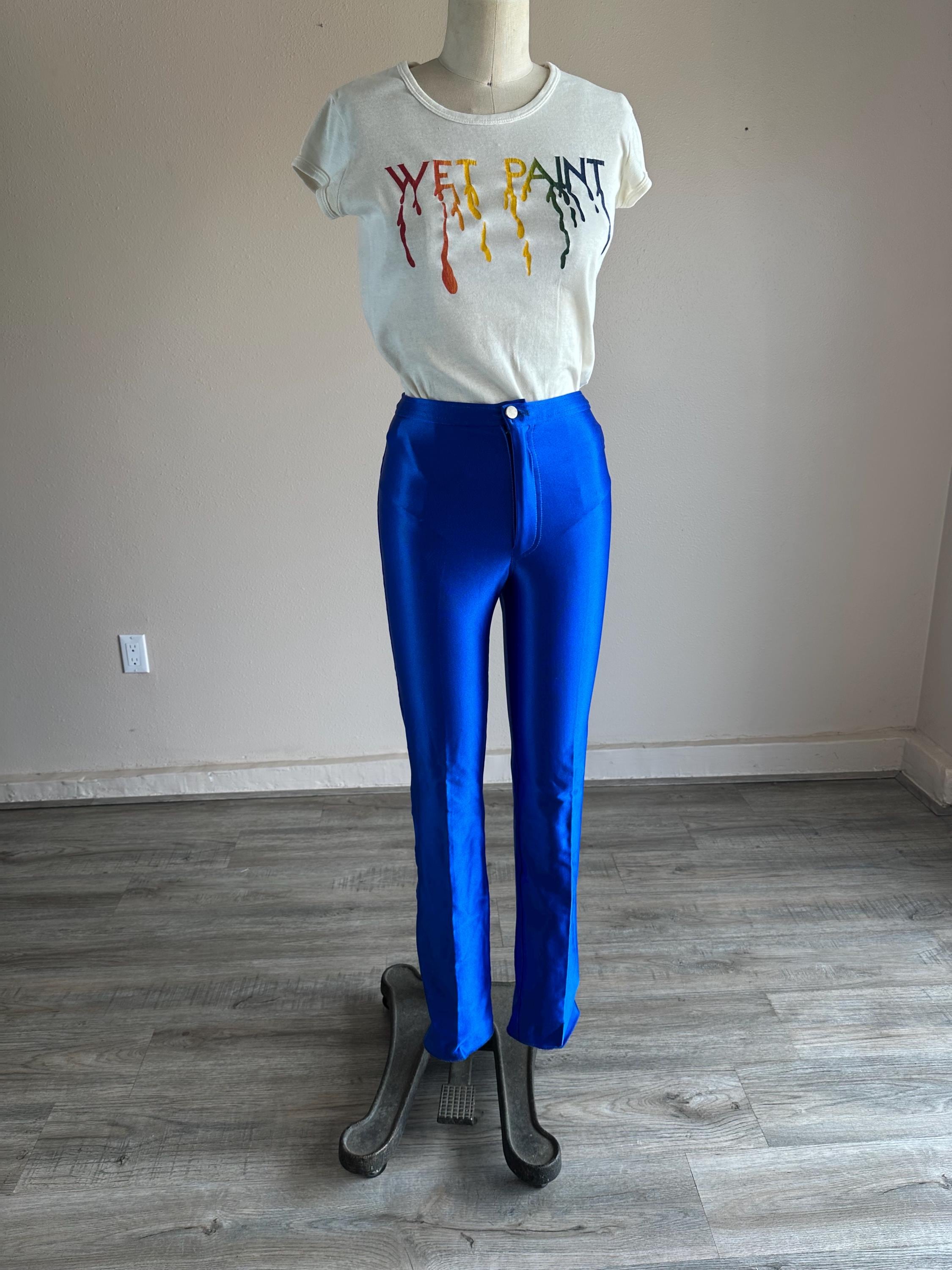 electric blue dress pants Electric Blue Slim Fit Pants With Front Slit