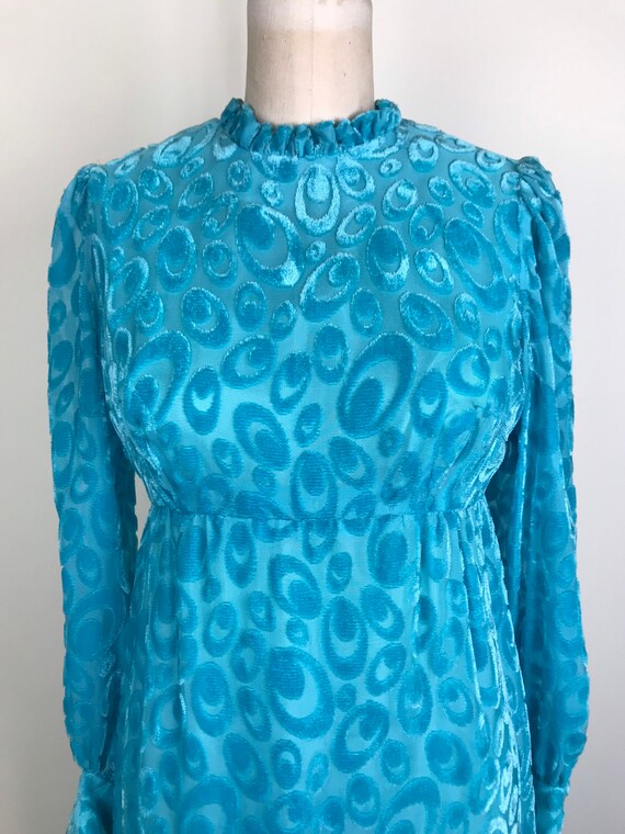 1960s 60s Turquoise Velvet burnout Dress - image 8