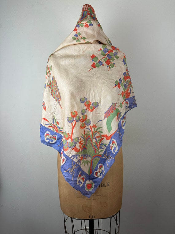 Vintage 1920s 20s Pongee Silk scarf - image 2
