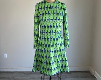 Vintage 1960’s 60’s 1970’s 70’s Novelty Print Giraffe Print Mod A Line dress by Rontini size small