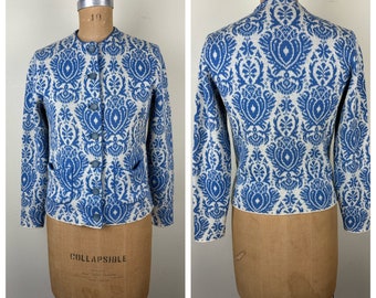 Vintage 1960s 60s Catalina Jacquard wool knit sweater cardigan