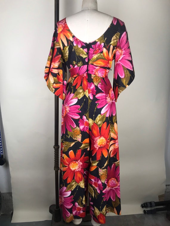 1960s 60s Floral cotton lurex jumpsuit by Jenelle - image 6