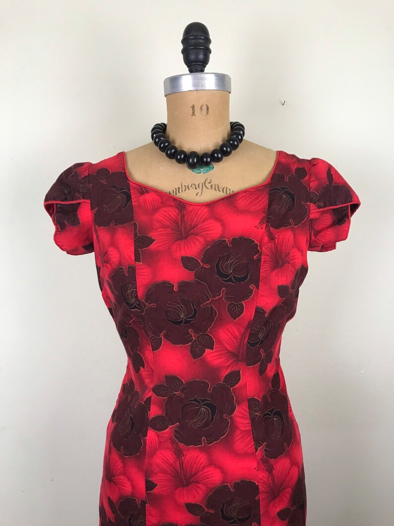 Vintage 1960s 60s 1950s 50s Red Hawaiian Dress With Mermaid Hem - Etsy