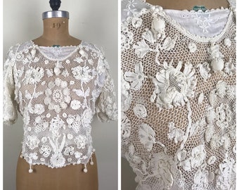 Antique vintage Edwardian era 1900s 1910s Irish crochet lace blouse