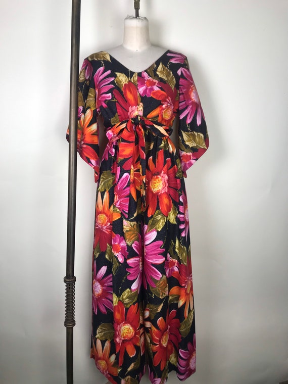 1960s 60s Floral cotton lurex jumpsuit by Jenelle - image 1