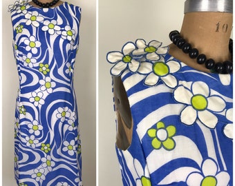 Vintage 1960s 60s Jeanette Alexander Psychedelic Daisy print dress