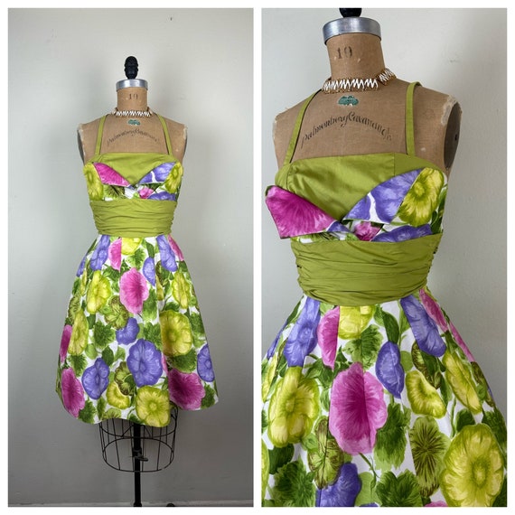 Vintage 1950s 50s Sambo Fashions Floral print dre… - image 1