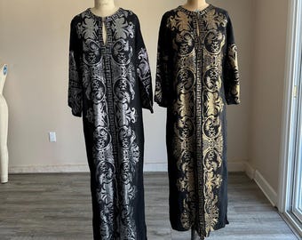 Vintage 1970’s 70’s Black and Gold Greek Caftan Dress Greek goddess dress  by M De Sigoura