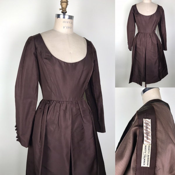 Vintage 1950s 50s Morty Sussman for Matty Tallmack Brown silk dress