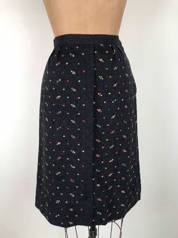 1950s 50s Heather gray embroidered floral skirt - image 2