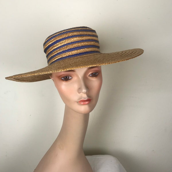 Vintage 1940s 40s 1950s 50s Straw cartwheel sun hat by Mr Field