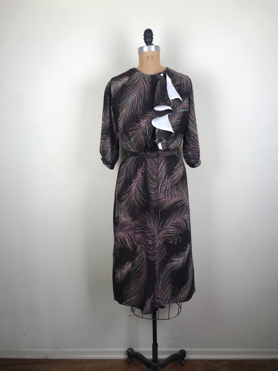 Vintage 1970s 70s Feather print dress - image 2