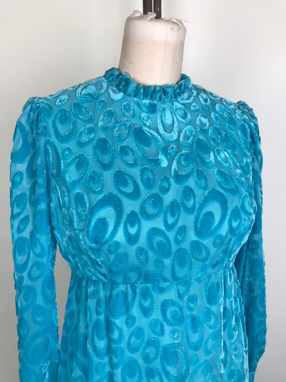 1960s 60s Turquoise Velvet burnout Dress - image 2