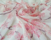 Light weight silk scarf sakura, Cherry blossoms , spring scarf, chiffon silk, Size 26 inches 26 inches, handpainted silk scarf square