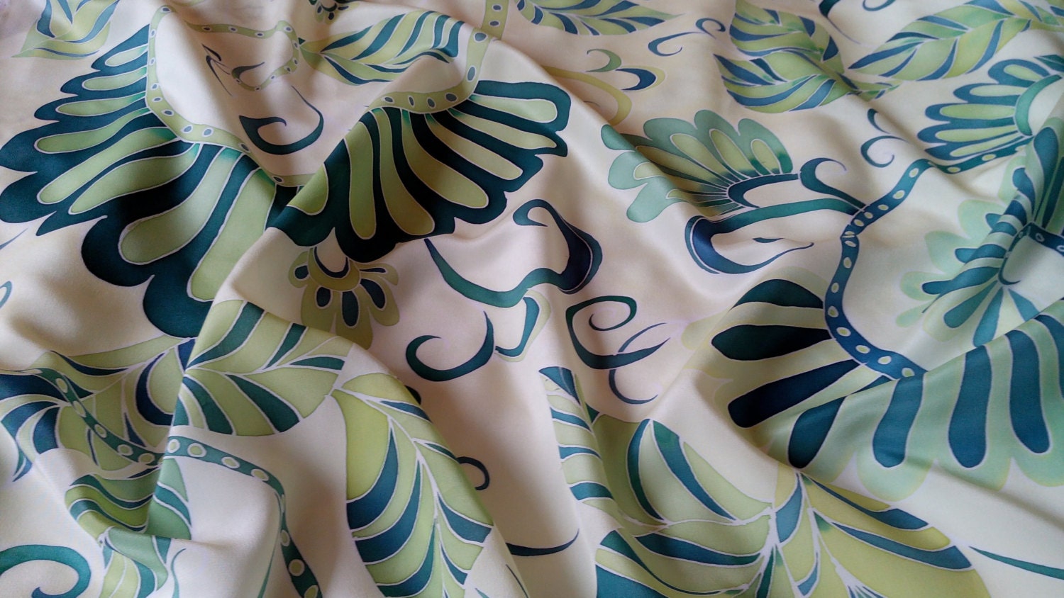 Green silk scarf square handpainted Gift for women long silk | Etsy